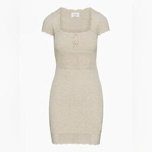 Aritiza Wilfred Reception Mini Dress Pointelle Knit Heather Bone Size Small